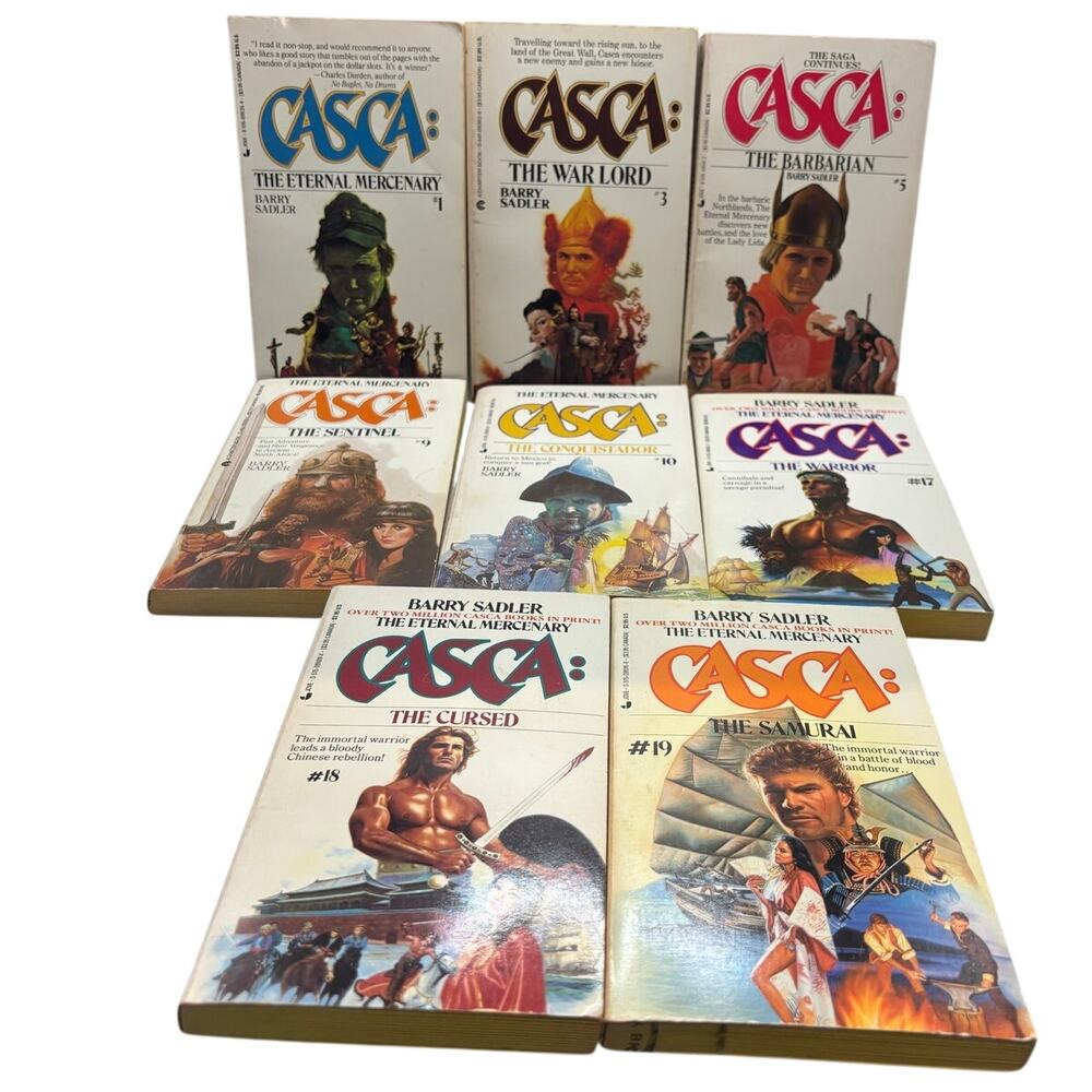 Barry Sadler CASCA, 8 Books, 1, 3, 5, 9-10, 17-19, Some 1st Editions. 1980's, PB